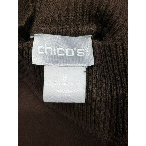 Chicos Brown Knit Tunic Sweater, Black Trim, Side Button Detail, Womens Size XL - Picture 7 of 9